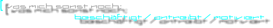 [ was mich sonst noch;                                 besch�ftigt / antreibt / motiviert